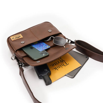 Vinatge Men's Crossbody Bag Soft PU Leather Shoulder Bag For Men Fashion Square Crossbody Messenger Bag Flap Zipper Satchels