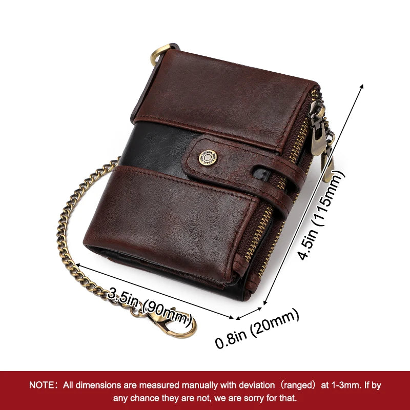 HUMERPAUL Genuine Leather Men's Wallet Fashion Quality Travel Purse Rfid Protect Credit Card Holder Wollst for Men with Chain