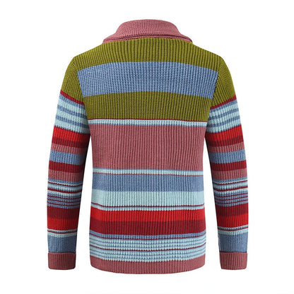 Trendy Mens Knitted Cardigans 2025 Spring Casual Button-up Lapel Sweatercoats Men Vintage Rainbow Striped Sweater Jacket Coats