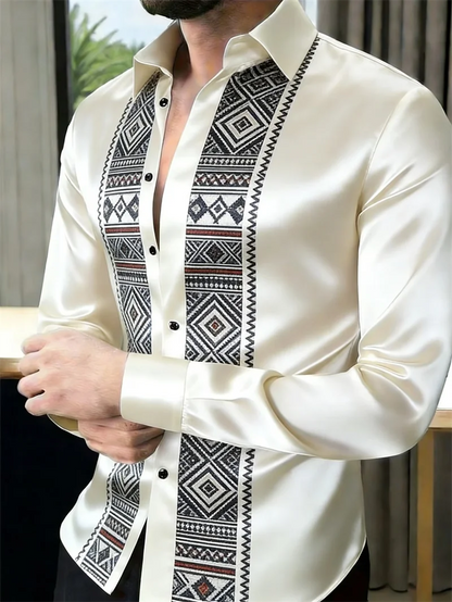 New Colorful Fluid Art Printed Men's Long Sleeve Shirt Trendy Brand Personalized Casual Slimming Shirt
