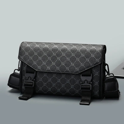 Men's Classic Printed Crossbody Bag – Gray Geometric Pattern Sling Bag with Buckle Closure Ideal for Daily Commute & Casual Wear