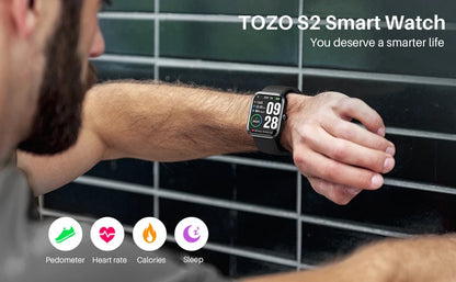 Refurbished TOZO S2 Smartwatch Waterproof 5ATM Smart Watch Alexa Built-in Fitness Tracker Swim Sport Watch for Android IOS