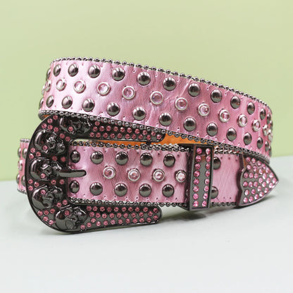 Punk Skull Leopard Rhinestones Belt Diamond Bling Men Western Cowgirl Cowboy Luxury Strap Studded Belts