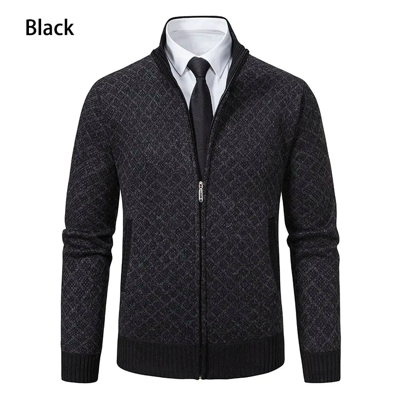 Men's Knitted Cardigan Coat Korean Slim Fit Trendy Sweater Autumn Winter Zip Up Mens Fleece Lined Top Clothing