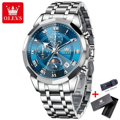 OLEVS 3675 Luxury Calendar Stainless Steel Quartz Mens Wristwatches Chronograph Waterproof Watch for Men Luminous Reloj Hombre