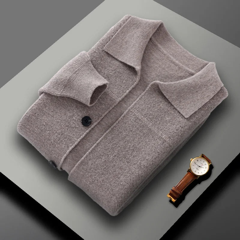 Autumn And Winter Pure Wool Cardigan Sweater Lapel Thick Knitted Coat Business Casual Coat