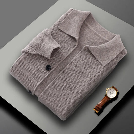 Autumn And Winter Pure Wool Cardigan Sweater Lapel Thick Knitted Coat Business Casual Coat