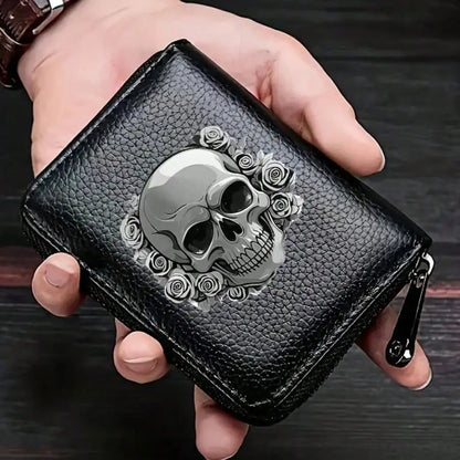 Gothic Skull Floral Print Wallet Multifunctional Card Holder Zipper Coin Purse Unique Gift For Men Mini Wallet Purse Card Holder