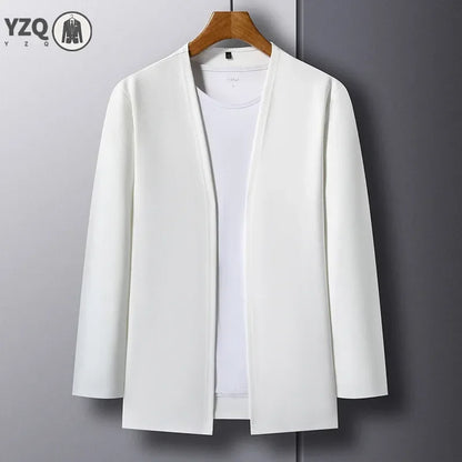 New Men's Casual Solid Color Long Sleeved Cardigan Cloak Spring and Autumn Fashionable Comfortable Top