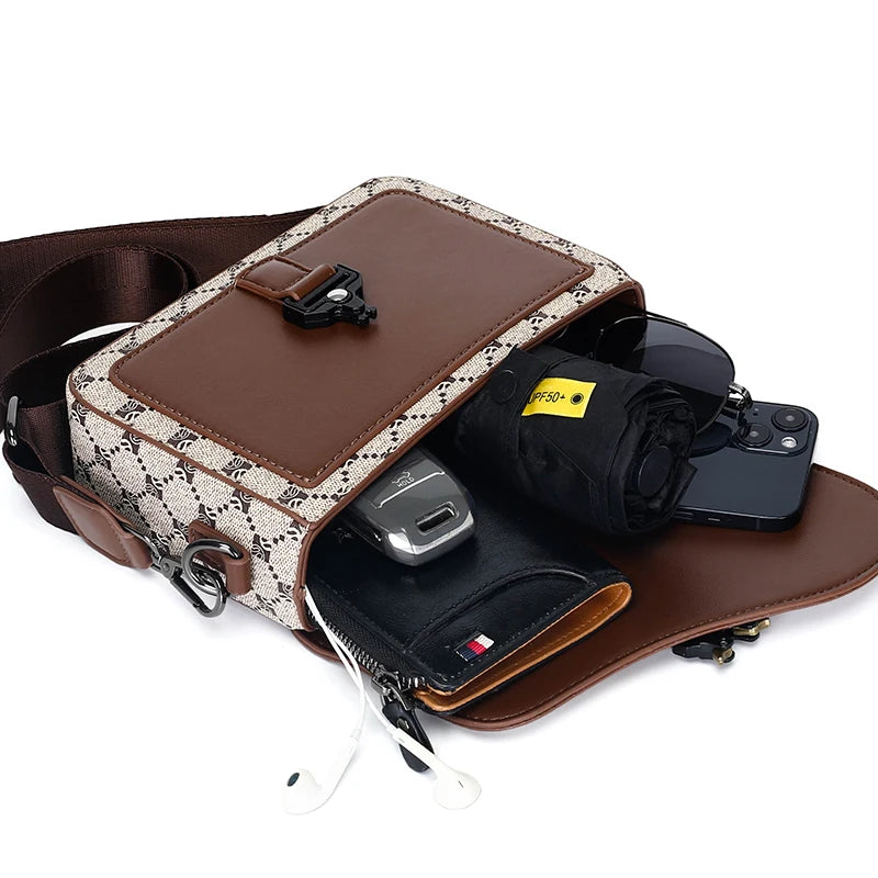 High-End Casual Shoulder Bag for Commuting Business Waterproof Daily Sling Bag Fashionable Jacquard Pattern Men's Crossbody Bag