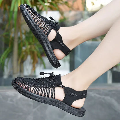 Summer Men Sandals Women Slippers Weaving Design Beach Sandals Breathable Casual Flat Sandals Outdoor Couples Sandals Size 48