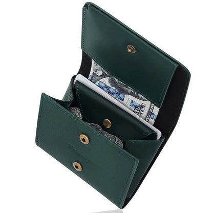 Pomelo Best Portable Men's Bifold Small Vintage Genuine Fine Grain Leather Wallet with Coin Compartment Press Stud Gift for Men