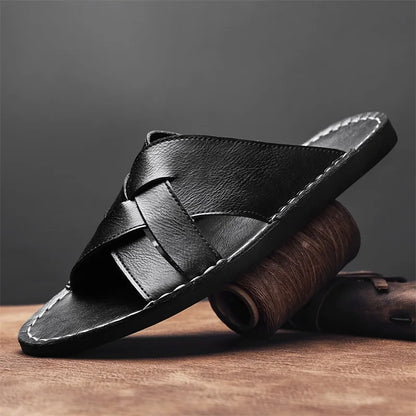 Genuine Leather Men Casual Sandals Summer Mens Slippers Outdoor Breathable Beach Shoes Comfortable Flats Men Flip Flops Size 48