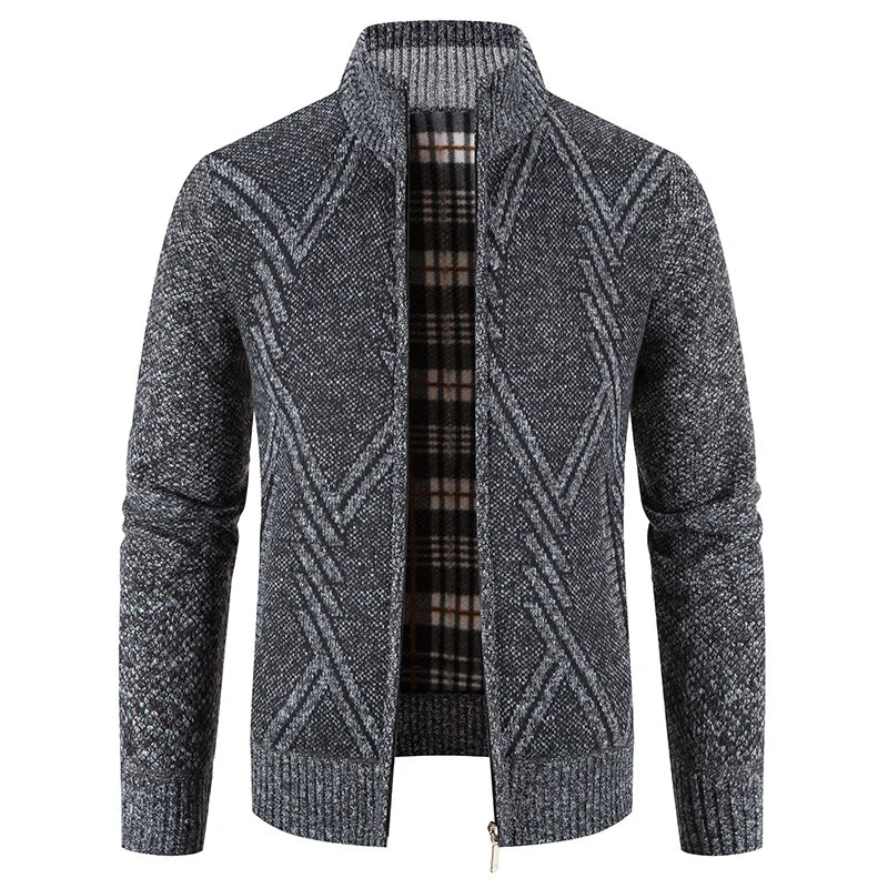 New Autumn Winter Jacket Men Coats Solid Slim Fit Thick Fleece Coats Men Jacket Casual Stand Collar Zip Jacket Men