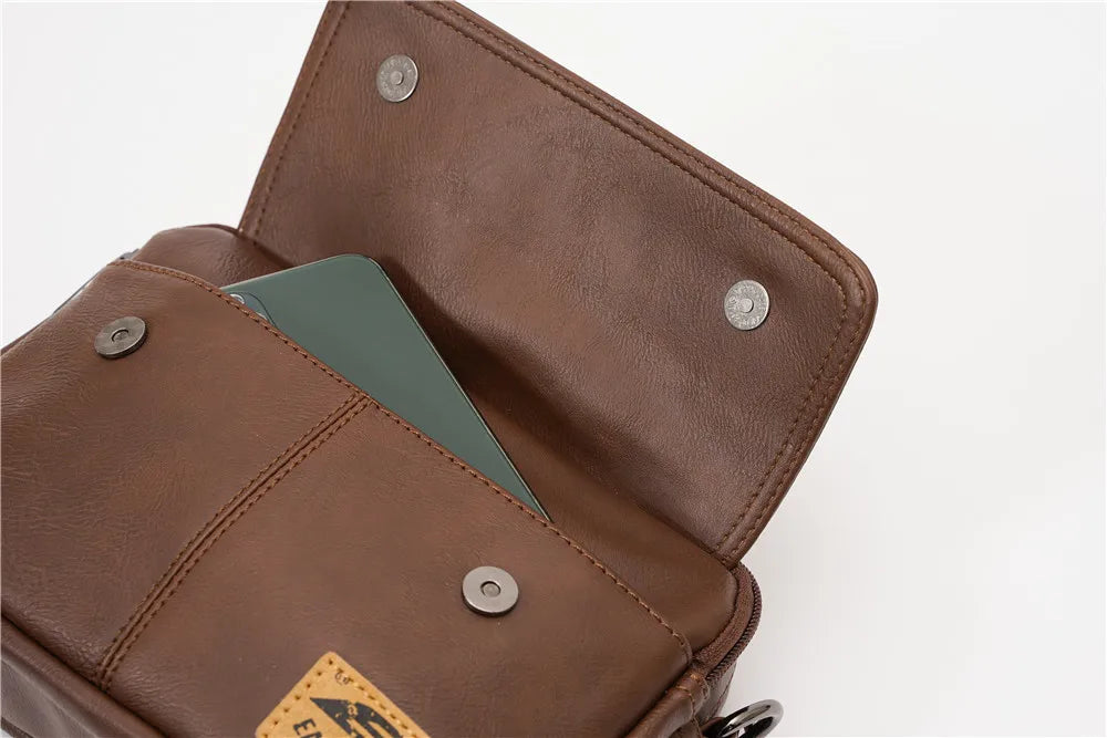 Vinatge Men's Crossbody Bag Soft PU Leather Shoulder Bag For Men Fashion Square Crossbody Messenger Bag Flap Zipper Satchels