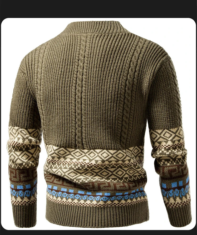 Men's Cable Knit Fair Isle Geometric Striped Cardigan V Neck Button Front Pocket Long Sleeve Sweater Autumn Winter Casual