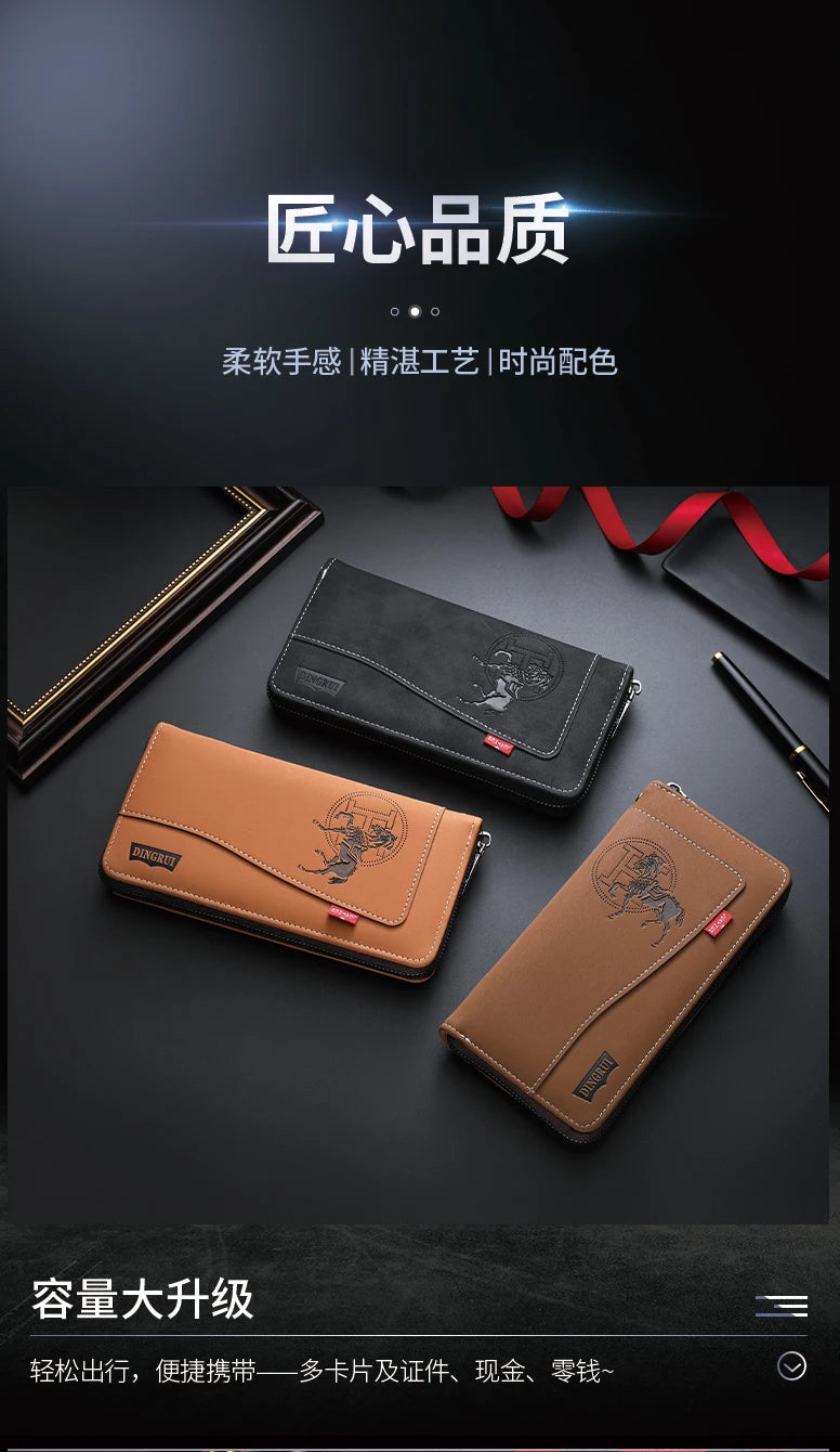 New men's wallet made of crazy horse leather with retro style from Europe and America PU zipper bag fashionable short card bag a