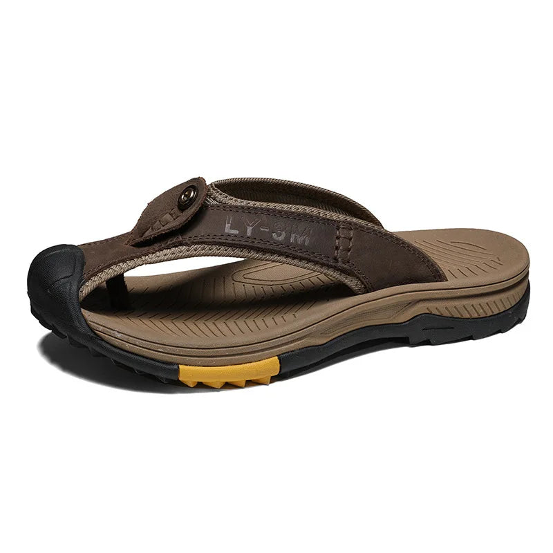 Genuine Cow Leather Shoes Men Sandals Flip Flops Men's Casual Shoes Classic Massage Men Beach Slippers Anti-slip Summer 2025 New