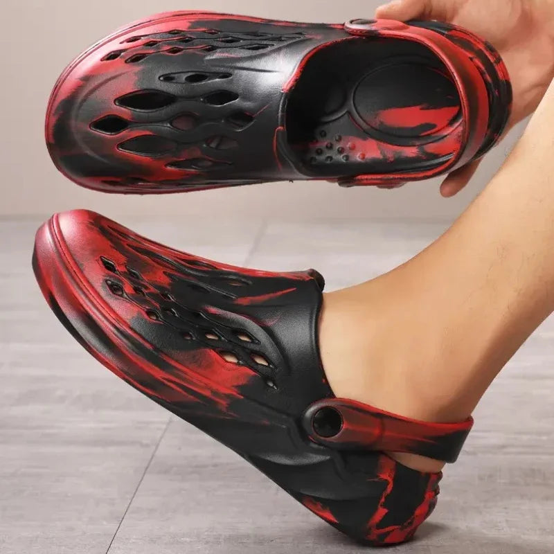 Outdoor Men's Summer Sandals Breathable EVA camouflage Slip-On Casual Shoes round Toe Flat Heel Color Block Pattern