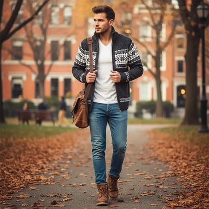 White Vintage Cardigan Knitted Autumn Knitted Men Sweater Clothing Coats Jackets Man Flower Sweater Men 2024 Black Blue