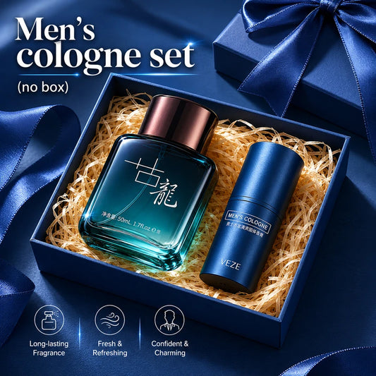 2Pcs Men Cologne Set Ocean Fresh Spray Perfume & Solid Cologne Long Lasting Portable Fragrance Gift for Him Travel Daily