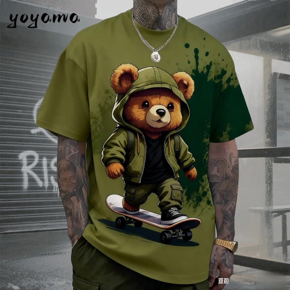 Men's T-Shirts Hip Hop Bear Pattern 3D Print Men's Clothing Summer New Streetwear Oversized Unisex T-Shirt Harajuku Men Clothes