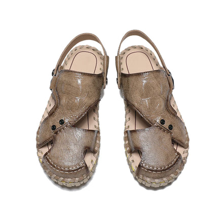 Handmade Men's Summer Sandals Genuine Leather Beach Rubber Flip Flops Classic Roman Male Sandals Outdoor Dual-Purpose Slippers