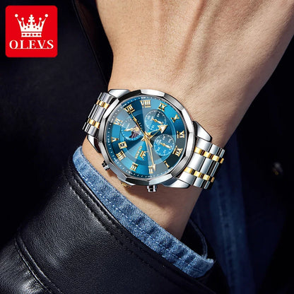 OLEVS 3675 Luxury Calendar Stainless Steel Quartz Mens Wristwatches Chronograph Waterproof Watch for Men Luminous Reloj Hombre
