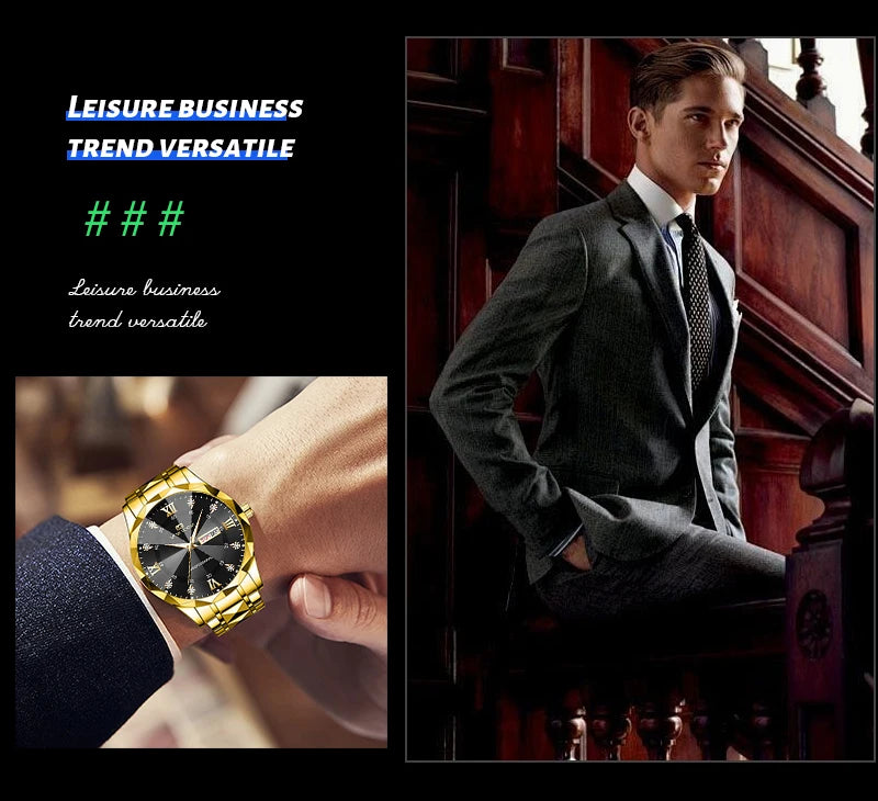 VA VA VOOM Hot Selling Original Blue Gold Creative Design Classic Hot selling Quartz Watch Men Fashion High Quality Rhombus Design Fashion Business Japanese Movement Gold Stainless Steel Fashion Clock Sports Watch for Men Gif