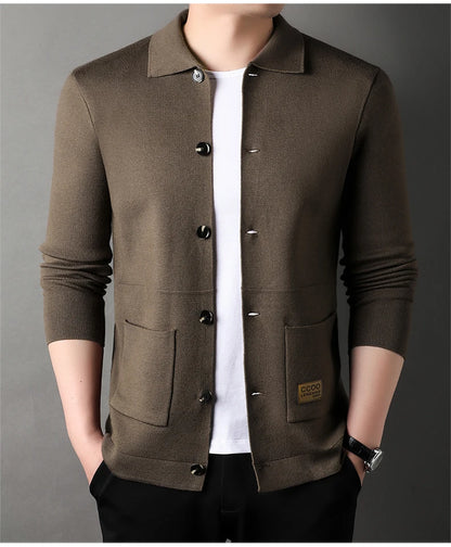 Autumn and Winter New Men's Long-Sleeved Sweater Youth Popularity Cardigan Men's Knitwear Sweater Lapel Youth Thin Coat