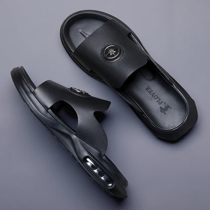 New Luxury Men's Genuine Leather Sandals Classic Roman Men Shoes Slippers Soft Comfortable Men Non-slip Walking Slippers Footwea