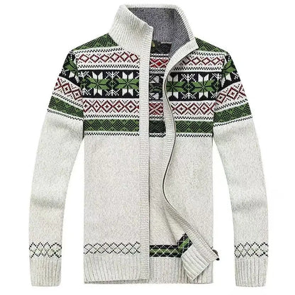 Men's Long Sleeve Zip Up Patterned Knit Cardigan Nordic Style Colorful Sweater Coat Ideal for Cold Winter Days Casual Wear