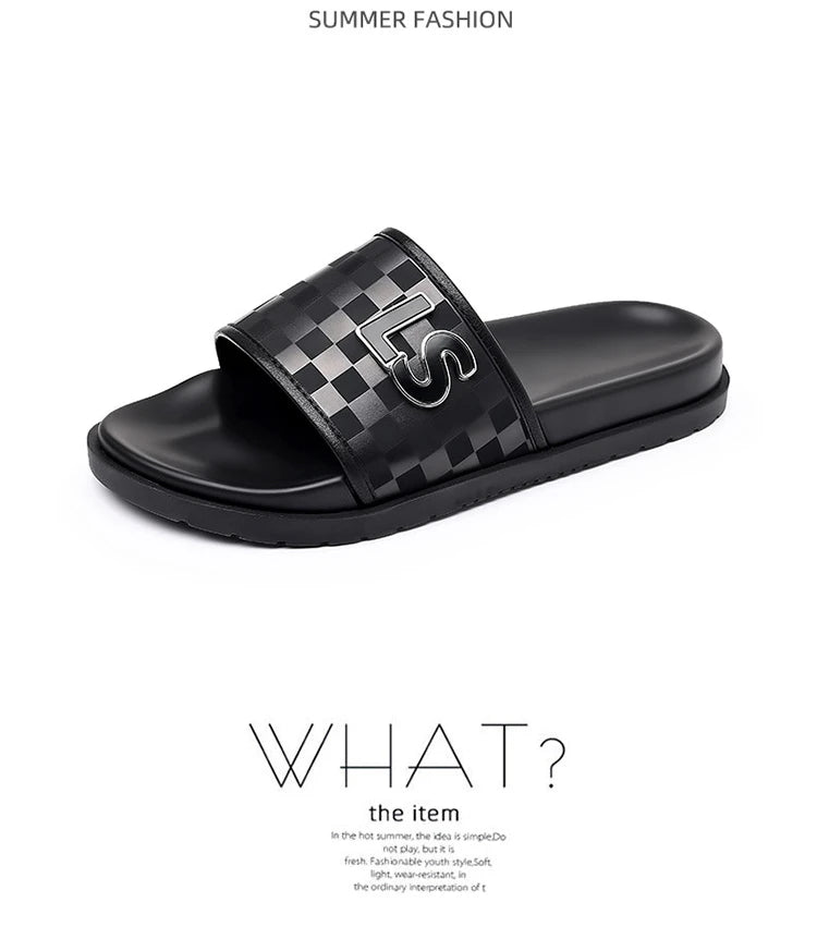Summer Fashion Casual Flip Flops for Men New Designer Black Cow Leather Slippers Male High Quality Korean Outwear Slides Men