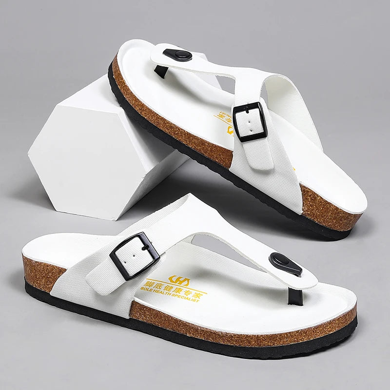 Brand Men Casual Flip Flops Slippers Men Outdoor Flats Slipprs Luxury Men Leather Summer Beach Vacation Casual Slippers Shoes