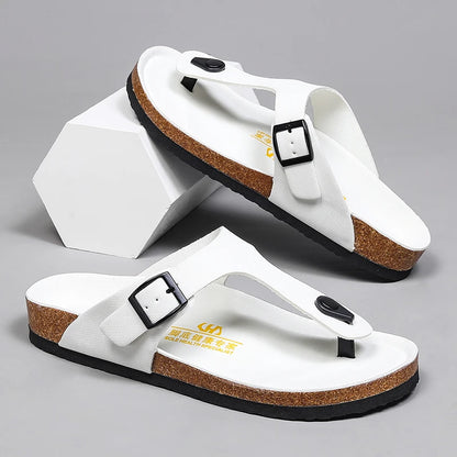 Brand Men Casual Flip Flops Slippers Men Outdoor Flats Slipprs Luxury Men Leather Summer Beach Vacation Casual Slippers Shoes