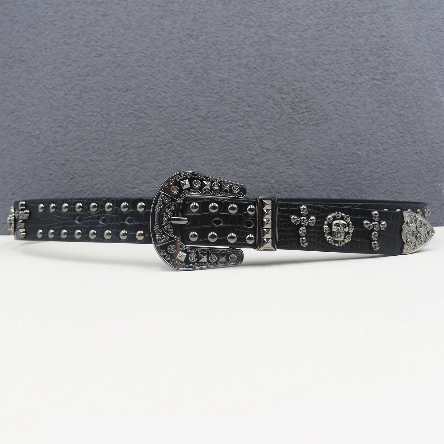 Cross skull Metal Rivet Cowboy Belt Genuine  Men Belt Punk Rivet Jeans Belts For Men Ceinture Homme Cinturones Hombre