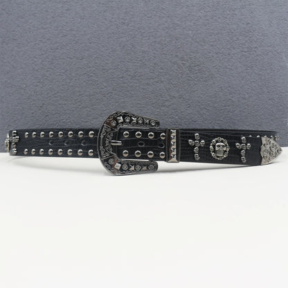 Cross skull Metal Rivet Cowboy Belt Genuine  Men Belt Punk Rivet Jeans Belts For Men Ceinture Homme Cinturones Hombre