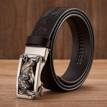 3.5cm Fashion Embossing Retro Male Belts for Men Business Split Leather Belt Dragon Pattern Automatic Buckle Strap