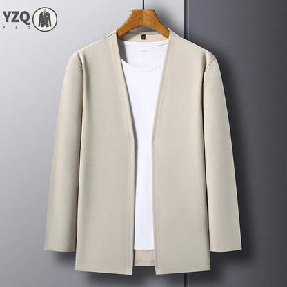New Men's Casual Solid Color Long Sleeved Cardigan Cloak Spring and Autumn Fashionable Comfortable Top