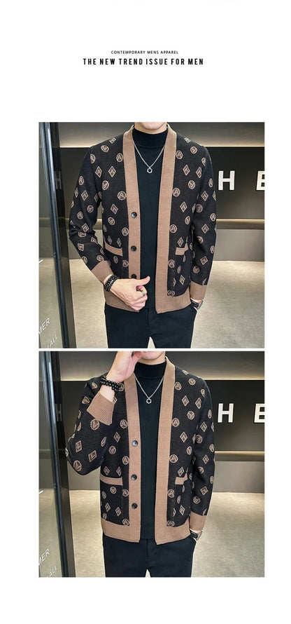 Brand Autumn Jacquard Knitted Cardigan Jackets Men Casual Business Sweater Coats Fashion Button Cardigans Men Clothing M-4XL