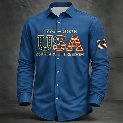 Men's Shirt Us Flag Freedom 250th Anniversary Trendy Retro 3D Print Top Autumn Long Sleeved Button up Spring Fall Holiday Shirts