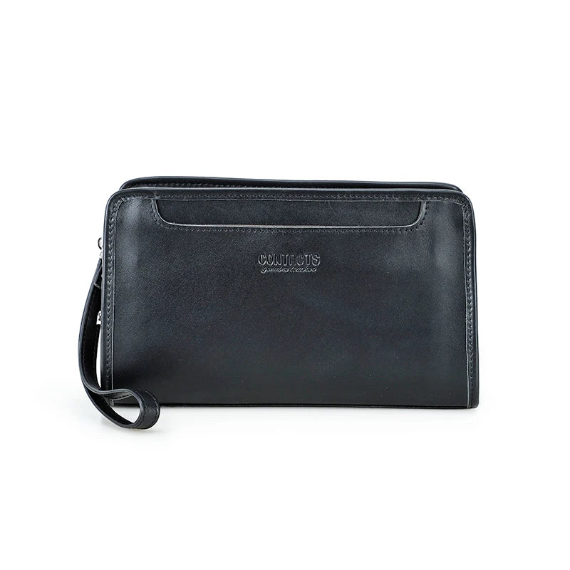 CONTACT'S Genuine Leather Handbag Men Vintage Small Cluth Bag 6 Card Holder iPad Mini Metal Lock Travel Business Pouch Bag