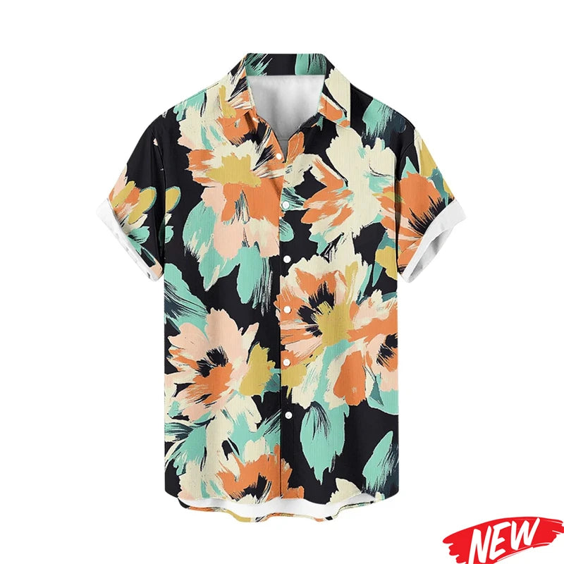 Hawaiian Flower Leaf Graphic Shirts For Men Cool 3d Printing Plants Lapel Shirt Tops Beach Short Sleeve Aloha vacation Shirts