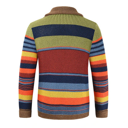 Winter Men's Rainbow Sweaters Cardigan Fashion Man Warm Knitted Sweaters Coats Man Lapel Windbreaker Knitted Jackets Clothing