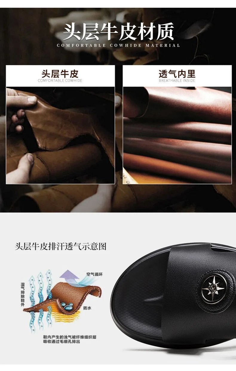 New Luxury Men's Genuine Leather Sandals Classic Roman Men Shoes Slippers Soft Comfortable Men Non-slip Walking Slippers Footwea