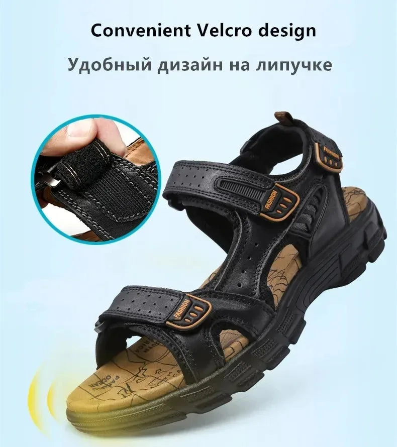 2025 New Genuine Leather Men's Sandals Summer Outdoor Non-slip Hiking Trekking Shoes for Men Beach Slippers Casual Sneakers