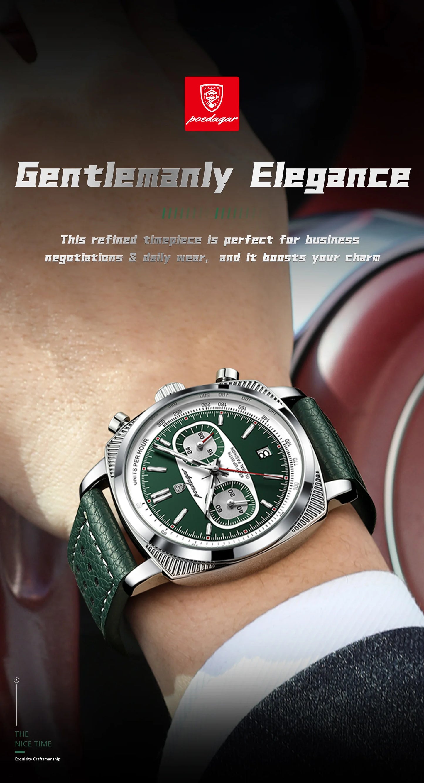 POEDAGAR Original Fashion Men Clock Luminous Waterproof Chronograph Date Watch For Man Luxury Leather Quartz Men's Watches Reloj