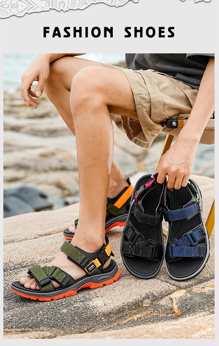 Men's Outdoor Sandals with Velcro Strap Male Summer Fashion Antiskid Sport Sandals Beach Casual Sandals for Men