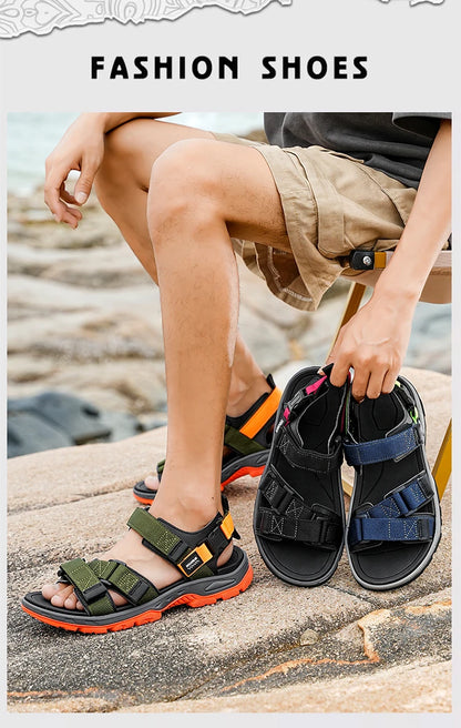 Men's Outdoor Sandals with Velcro Strap Male Summer Fashion Antiskid Sport Sandals Beach Casual Sandals for Men