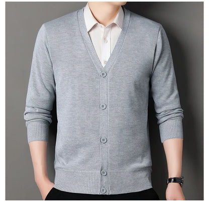 Mens Autumn Clothes Fleece Cardigan Jacket Knitted Sweater Outwear V-neck Fashion Cardigans Warm Men's Top